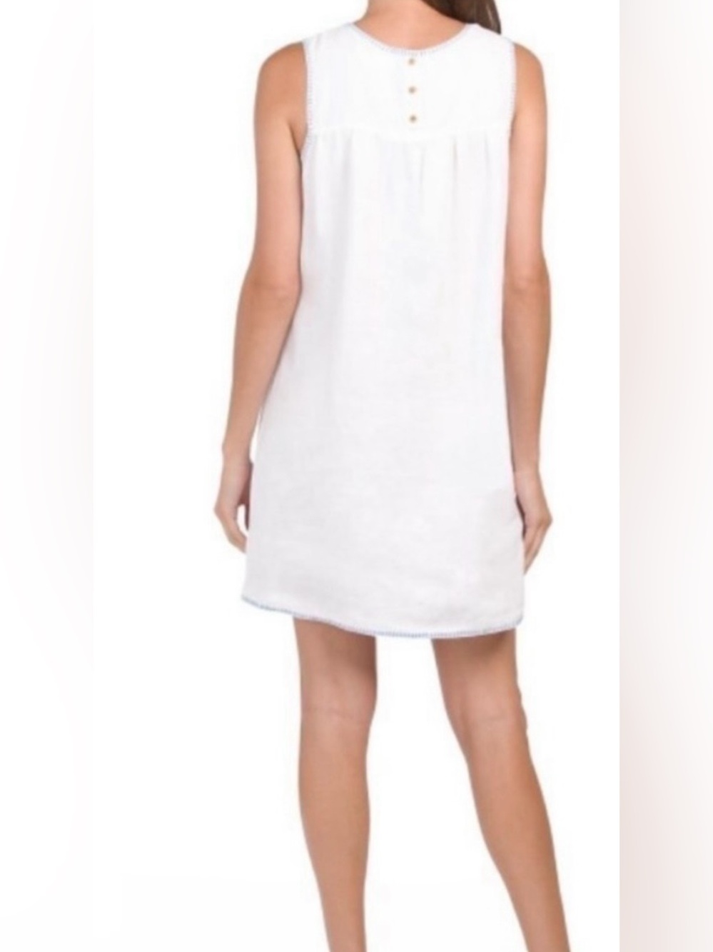 Lucky Brand White Mini Dress with Blue Embroidered Yoke - Picture 2 of 5